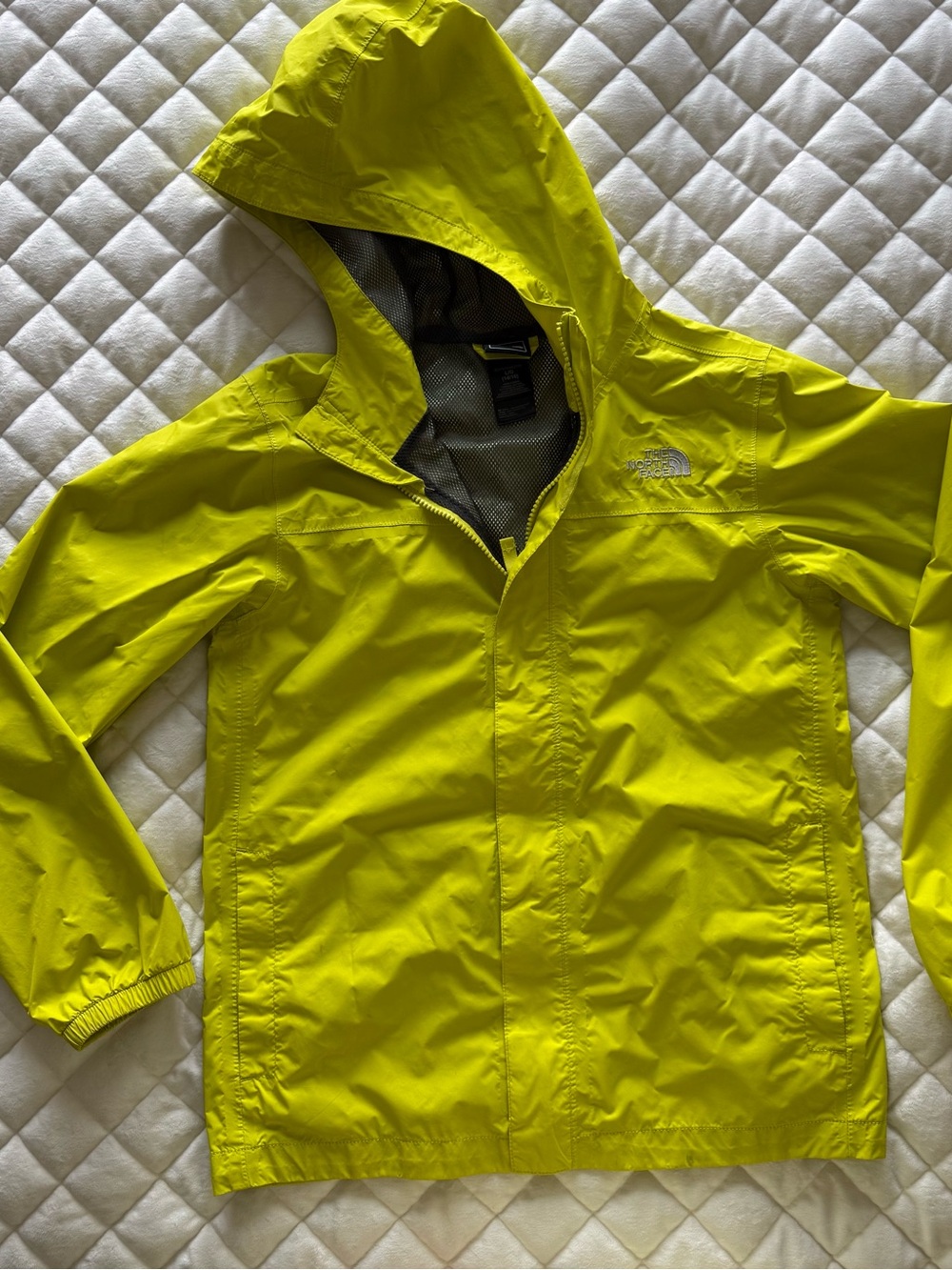 The North Face Neon Yellow HyVent Hooded Rain Coat Windbreaker - Boys LG 14/16